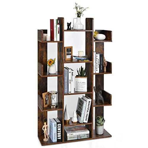 COSTWAY Librería Industrial con 13 Baldas, Librería con Forma de Árbol con 13 Compartimentos, Estilo Retro, Pies Redondos Antideslizantes, Estante Divisor para Salón Estudio Oficina