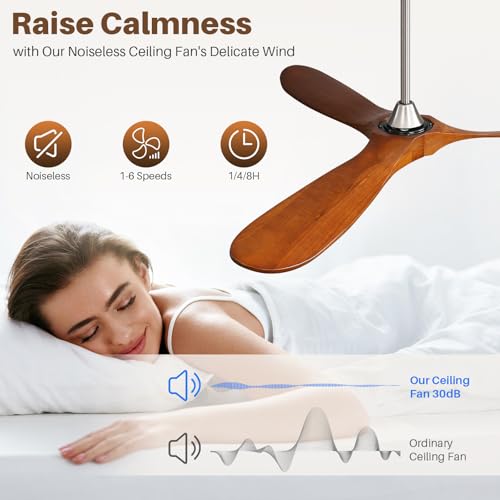 Image of CACI Mall 60 inch Ceiling Fan no Light, Outdoor Ceiling Fans for Patios Without Lights, Remote Control, Solid Wood 3 Blades, Quiet, Indoor Ceiling Fan for Living Room, Patio, Bedroom, Porch, Farmhouse