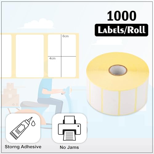 Image of GLUN Direct Thermal Barcode Label Sticker Size 60mm x 40mm, 1000 Labels, Pack of 2 Roll, Direct Thermal White Self Adhesive Sticker for Labeling & Barcoding