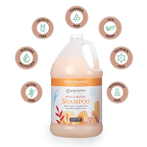 Ginger Lily Farms Botanicals Moisturizing Shampoo For All Hair Types, Coco Mango, 100% Vegan & Cruelty-Free, Coconut Mango Scent, 1 Gallon (128 Fl Oz) Refill #TOP3