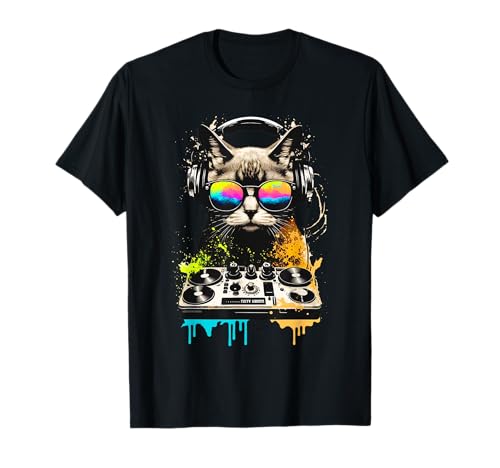Cat DJ, DJ gato en gafas de sol, gato con auriculares Camiseta
