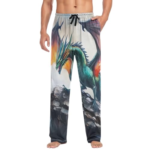 Vintage Dragon Rock Pajama Pants for Men Men's Separate Bottoms, Lounge Pants with Pockets S3