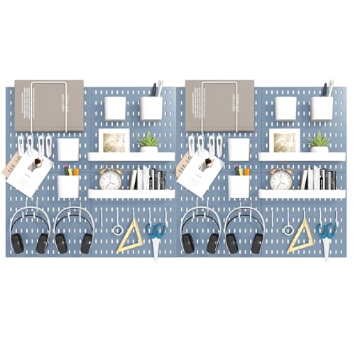 VEOFEMLEA Peg Board Combination Kit, 8 Pegboards with 40 Accessories, Pegboard Wall Organizer for Office, Nursery & Home Storage, Key Holder, 51.2"x25.6" – Nail-Free Installation（Blue）