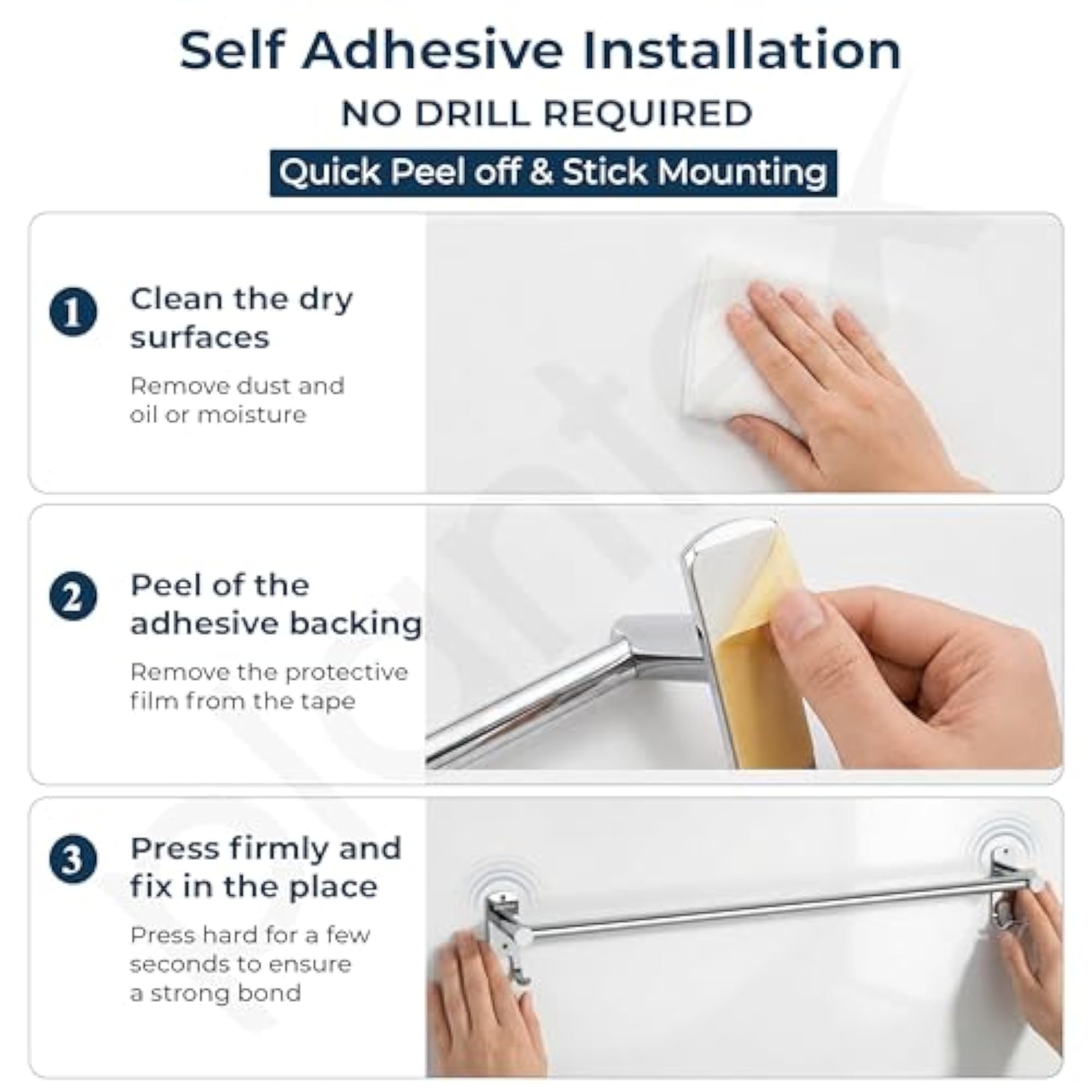 Stainless Steel Self Adhesive Towel Rod, Bathroom Accessory