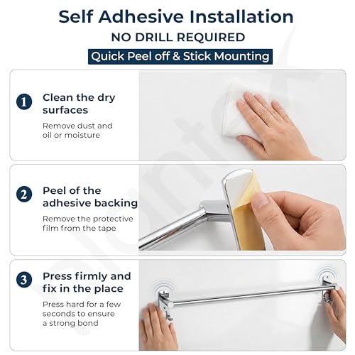 Image of Plantex J4 Stainless Steel Self Adhesive Towel Rod for Bathroom /Single Towel Hanger Without Drill /Towel Holder for Bathroom /24 Inch Towel Rod with Hook /Bathroom Accessories- Pack of 1 (Chrome)