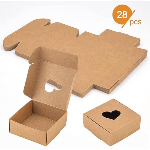 BENECREAT 20 paquetes 8,7 x 8,7 x 3,6 cm cajas de papel Kraft con agujero de corazón, caja de regalo vacía marrón para San Valentín, boda, cumpleaños, descuento de diplomas - imagen 4
