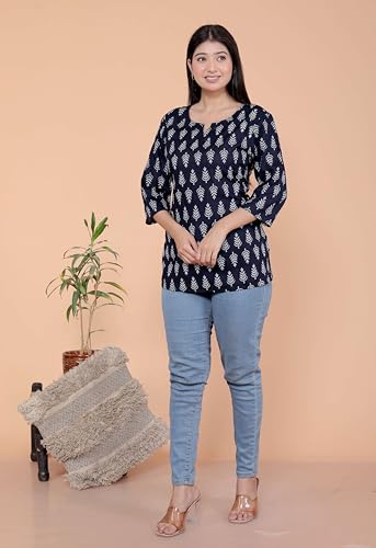 Image of Malikcraft Women's Rayon Printed Short Kurti Stylish Kurta for Women Trendy Short Kurta for Daily & Office Wear PR1