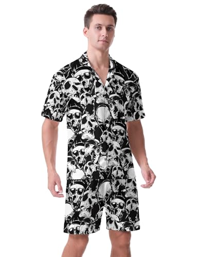 Men's Pajama Sets 2PCS Sleepwear Short Sleeve Pajamas Sets Button Down Loungewear Set Soft Nightgown Pjs Sets4