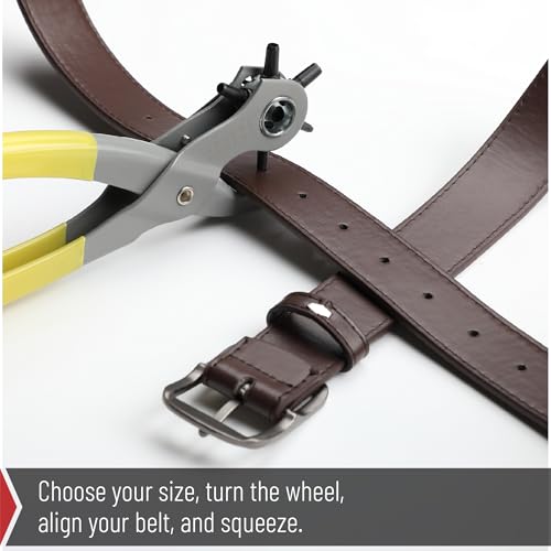 Image of UNCO- Leather Hole Punch Tool, Multi Hole Sizes for Belts and Leather, Belt Hole Puncher, Yellow Handle