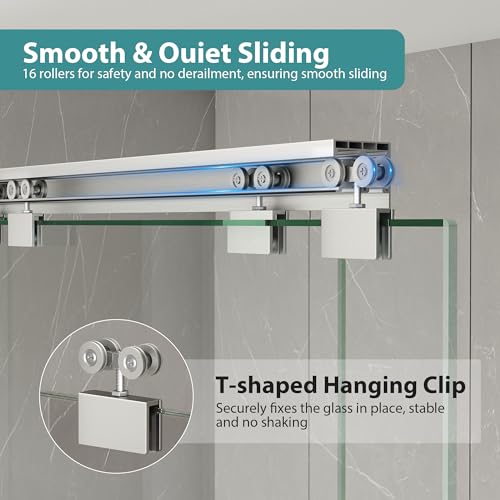 Image of KPUY Double Sliding Glass Shower Door 61-66 inch W x 76 inch H, Brushed Nickel