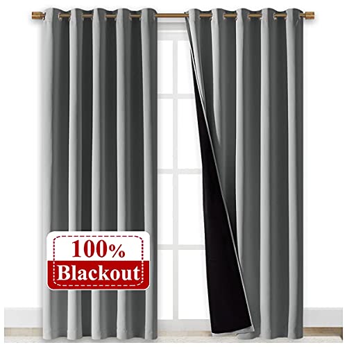 Image of NICETOWN Full Shade Curtain Panels, Pair of Energy Smart & Noise Blocking Out Blackout Drapes for Dining Room Window, Thermal Insulated Guest Room Lined Window Dressing(Silver Grey, 70 x 84 inch)