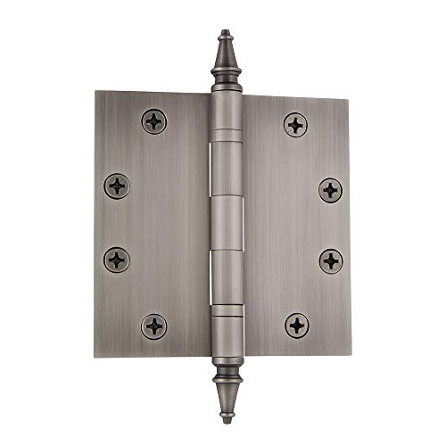 Image of Nostalgic Warehouse 746105 4.5 inch Steeple Tip Heavy Duty Square Corners Door Hinge, Antique Pewter