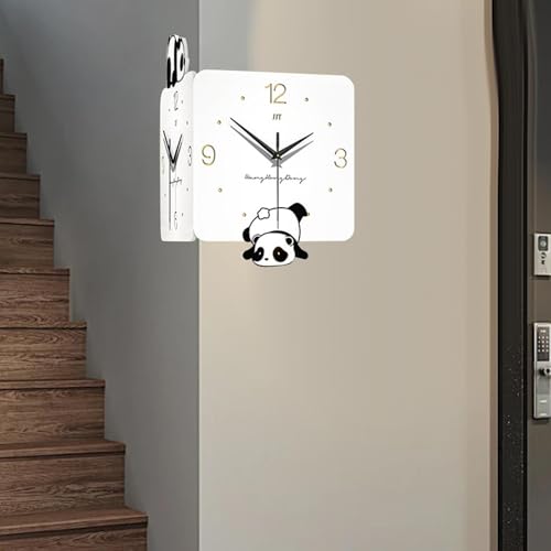 Horloge murale d'angle panda double face art mural élégant et robuste