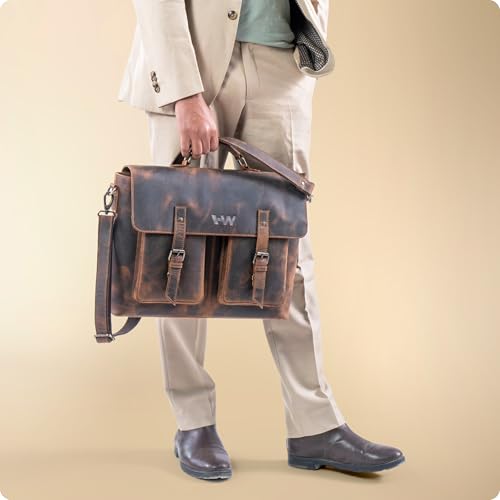Handmade World Genuine Leather Messenger Laptop Bag 'The Optimus' Hunter Buffalo Leather Briefcase For Men Fits 17 Inch Computer Satchel Crossbody for Office Work Business2