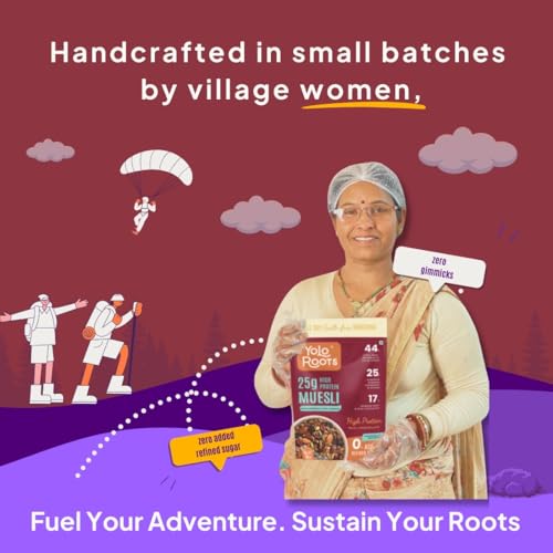 Image of Yolo Roots Dark Chocolate Muesli 400g | No Added Sugar | Oats, Nuts, Seeds & Cranberries | Breakfast Cereal | Crunchy & Ready to Eat Snack | Multigrains Mix