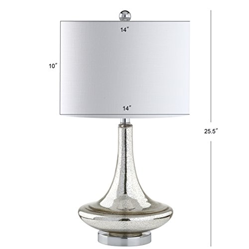 JONATHAN Y 25.5" Mercury Silver Glass Teardrop Table Lamp Set of 2 for Bedroom, Modern Bedside Lamps for Living Room, White Linen Drum Shade, LED Bulbs Included JYL1081A-SET2 by JONATHAN Y - Image 4