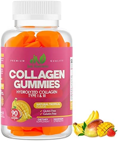 Collagen Gummies for Women & Men (90 Count) - Hydrolyzed Collagen Type I & III for Hair, Skin, Nails & Joints - Gluten-Free, Non-GMO - 90 Gummies