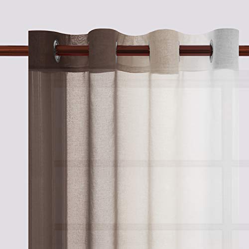 Dwcn Brown Faux Linen Ombre Sheer Curtains - Gradient Semi Voile Curtains For Bedroom And Living Room, Set Of 2 Grommet Top Window Curtain Panels, 52 X 90 Inches Long, Chocolate Brown #TOP1