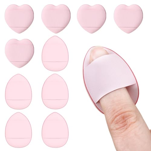 NJCXOLA 10 esponjas de polvo con correa para el dedo Mini Face Beauty Blender Eye Makeup Pads for Cosmetic Liquid Foundation Wet Dry Tool