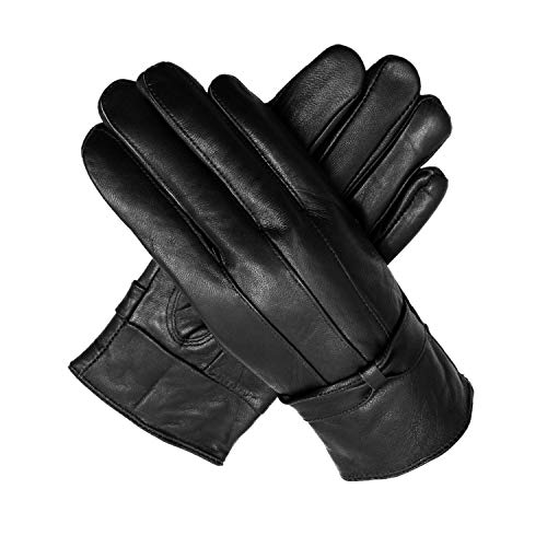 Image of Finecy In - Women Lady Winter Warm Soft Leather Wrist Gloves with Fur Inside (Black)