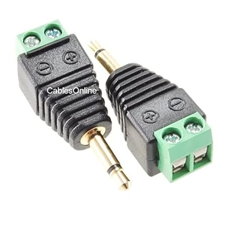 CablesOnline 2-Pack 3.5mm (1/8") Mono Male Plug to AV 2-Screw Terminal Block Balun Connector, PL-CN11-2