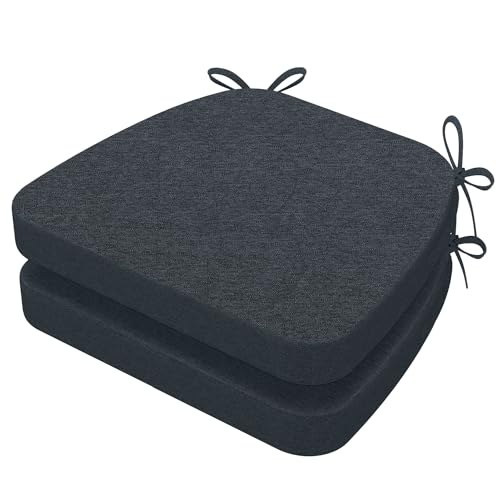 Image of AAAAAcessories D-Shaped Chair Cushions, 2 inch Thick Dining Chair Pads with Ties and Removable, Machine-Washable Cover, 17 inch x 16 inch, Set of 2, Charcoal Gray