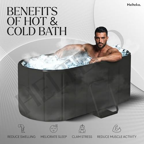 Image of Helteko Bath Tub for Adult for Bathroom, Foldable Tub for Home Use with Drainage Hole, Thickened Insulated Ice Bath Tub, Inflatable BathTub for Adults, Ice BathTub for Adults (Black Titan)