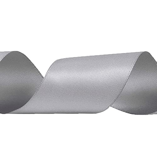 Image of Solid Color Double Faced Silver Satin Ribbon 2 inch X 50 Yards, Ribbons Perfect for Crafts, Wedding Decor, Bow Making, Sewing, Gift Package Wrapping and More