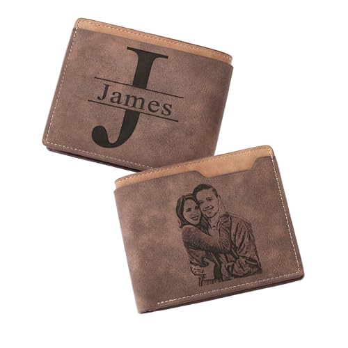 JulStar Personalized Wallet with Picture Name Text, Custom Gift for Men, Anniversary Birthday Father's Day Christmas Day Present