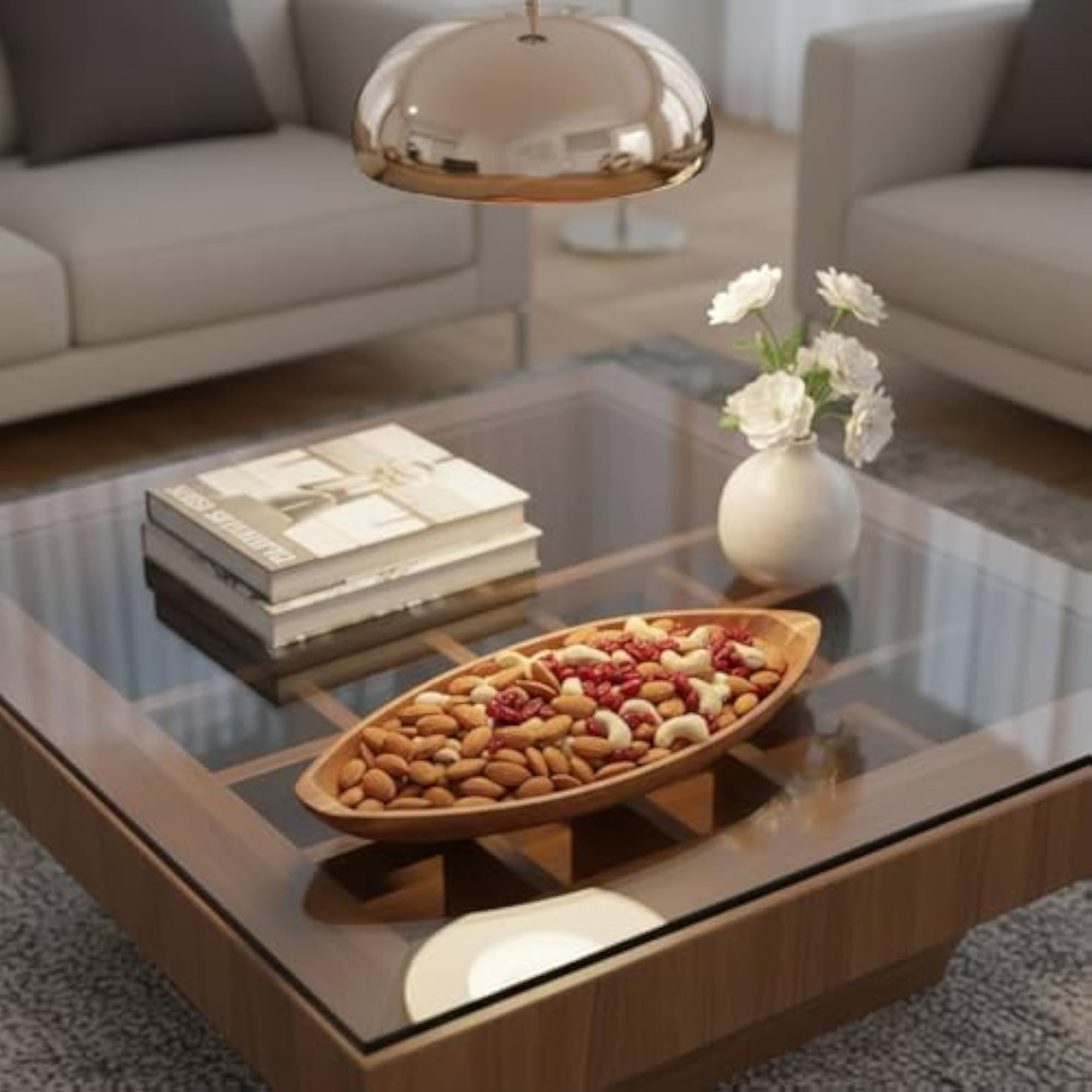 Multi-Purpose Wooden Boat Shaped Bowl, Key Tray
