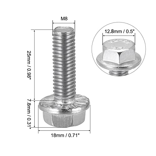 Image of uxcell M8x25mm Hex Serrated Flange Bolts Screws Metric Thread 304 Stainless Steel 10pcs