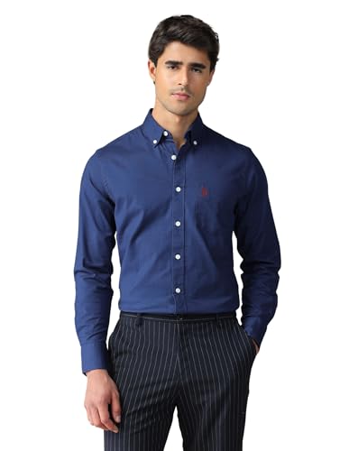 Image of U.S. Polo ASSN. Solid Tailored Fit Cotton Shirts for Men - 100% Cotton, Full Sleeve Mens Casual Shirts