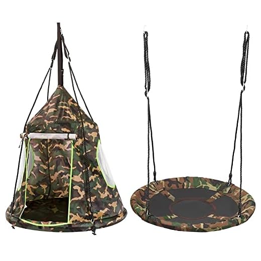 Zupapa Hanging Tree Swing, 2 in 1 Detachable Saucer Tree Swing Play House Tent for Kids, Max Capacity 330 LBS for Indoor Outdoor Use, Tree Straps Included