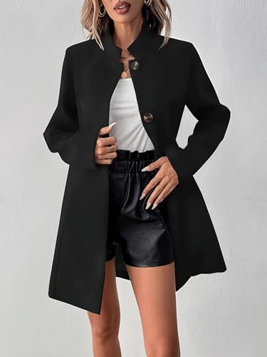 ebossy Women's Casual Slim Work Wool Long Blazer Notched Long Sleeve Single Breasted Open Front Jacket Coat with Pockets3