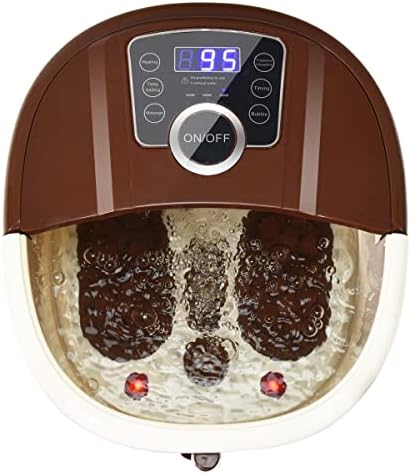 Giantex Foot Spa Bath Massager with Heat, Bubbles, 16 Pedicure Shiatsu Roller Massage Points, Frequency Conversion Power Saving, Adjustable Time & Temperature, LED Display, Drainage Pipe (Brown)