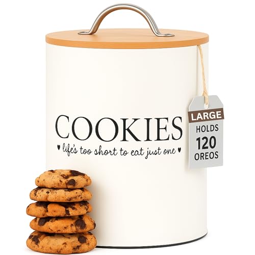 D'Lifeful Cookie Jar with Airtight Bamboo Lid – 1.1 Gallon Cute and Decorative Cookie Storage for...