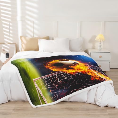 Homemissing Boys Soccer Fleece Throw Blanket Single 50x60Inch For Sofa Bed Couch Kids Teens Football Gaming Plush Blanket Soccer Ball Game Room Decor - Image 2