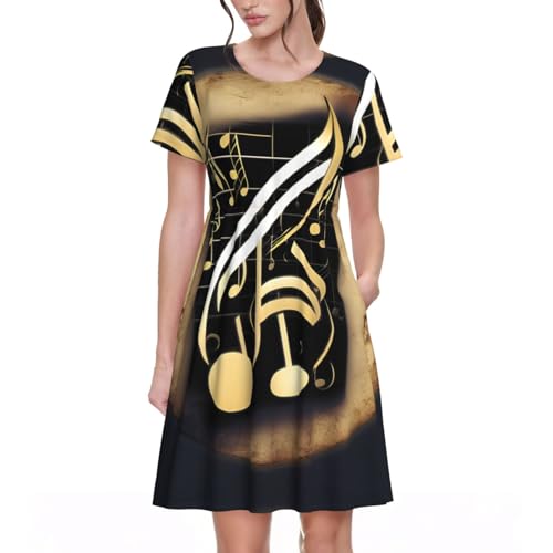 Robe de cocktail a manches courtes et jupe trapeze retro imprimee avec poches