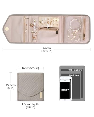 Image of BAGSMART Travel Jewelry Organizer Case Foldable Jewelry Roll,Warm Gray