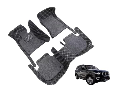 Image of Auto Hub 7D Car Floor Mats Compatible with Mahindra Scorpio-N (7 Seater), Leatherette, 100% Waterproof & Washable, Scorpio-N Car 7D Floor Mat, Black
