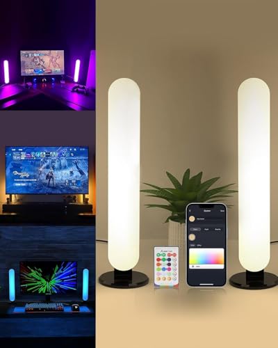 ALANTOP Lampada da scrivania intelligente, confezione da 2, con controllo APP WiFi, compatibile con Alexa e Google, regolabile, colori bianco e RGB, sincronizzazione musica, lampada da comodino USB