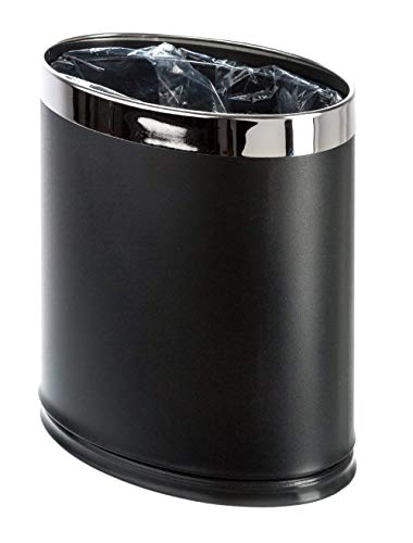 Brelso 'Invisi-Overlap' Metal Trash Can, Open Top Small Office Wastebasket, Oval Shape (Black) #TOP4