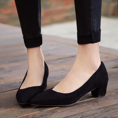 Asterisco Women Block Heel Pumps Mid Heel Shoes Pointed Toe Slip On Elegant Heels, Size 3-15.54