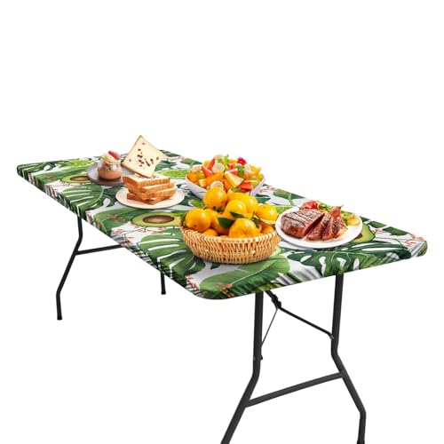Salyeeluly Manteles elásticos para mesas de Picnic,Cubierta de Mesa de Picnic Ajustada,Mantel Rectangular con Estampado de Aguacate Elegante | Mantel Ajustable elástico Impermeable de 6 pies,