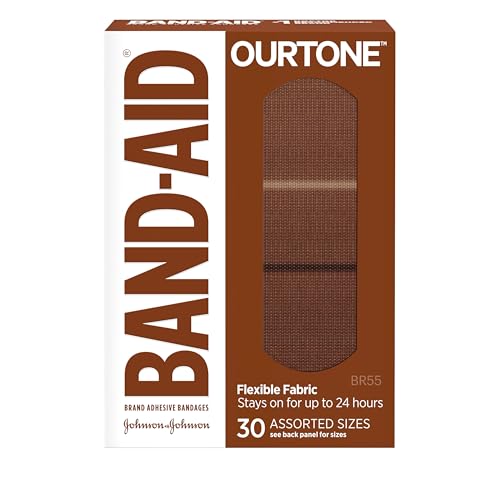 Band-Aid Brand Ourtone Adhesive Bandages, Flexible Protection & Care of Minor Cuts & Scrapes, Quilt-Aid Pad for Painful Wounds, BR55, Assorted Sizes, 30 ct