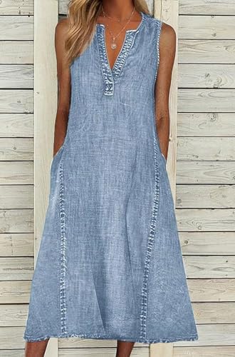 loveimgs Women Summer Sleeveless Denim Midi Dress Jean Jumper A Line Tunic Sundress Western Long Shift Tank Dress 20252