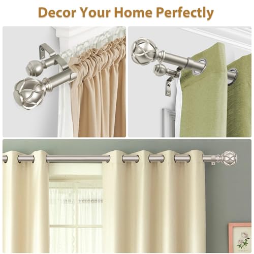 Image of KAMANINA 1 Inch Double Curtain Rods for Windows 72 to 144 Inches (6-12 Feet), Champagne Gold Heavy Duty Double Curtain Rod, Telescoping Drapery Rod with Netted Texture Finials