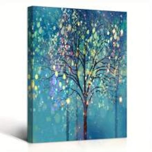 Tableau arbre de vie turquoise abstrait pour illuminer les murs du salon