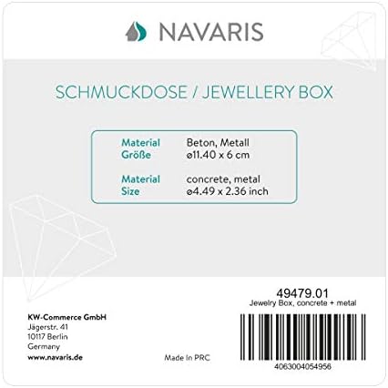 Navaris Jewellery Box ø 11.5cm - Round Concrete Jewellery Storage Organiser Bowl Trinket Pot with Copper Metal Lid for Small Accessories and Trinkets