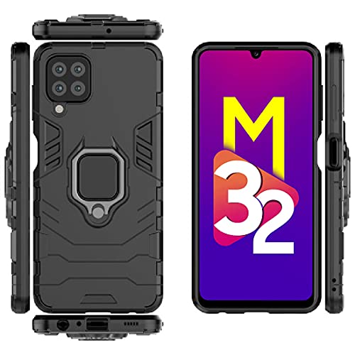 Image of Armor Defender Case | Rotating Ring Holder & Kickstand in-Built | Military Grade Armor | 360 Degree Protection Back Cover for Samsung Galaxy M32 4G / F22 4G / M22 4G (Black)